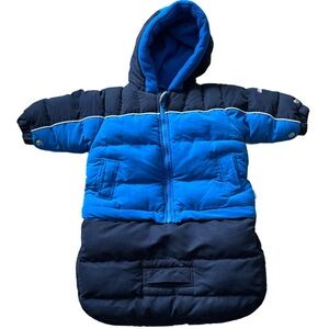 London Fog Vibrant Blue Hooded Bunting Snowsuit 2 Piece Zip Apart Size 0/6 Month